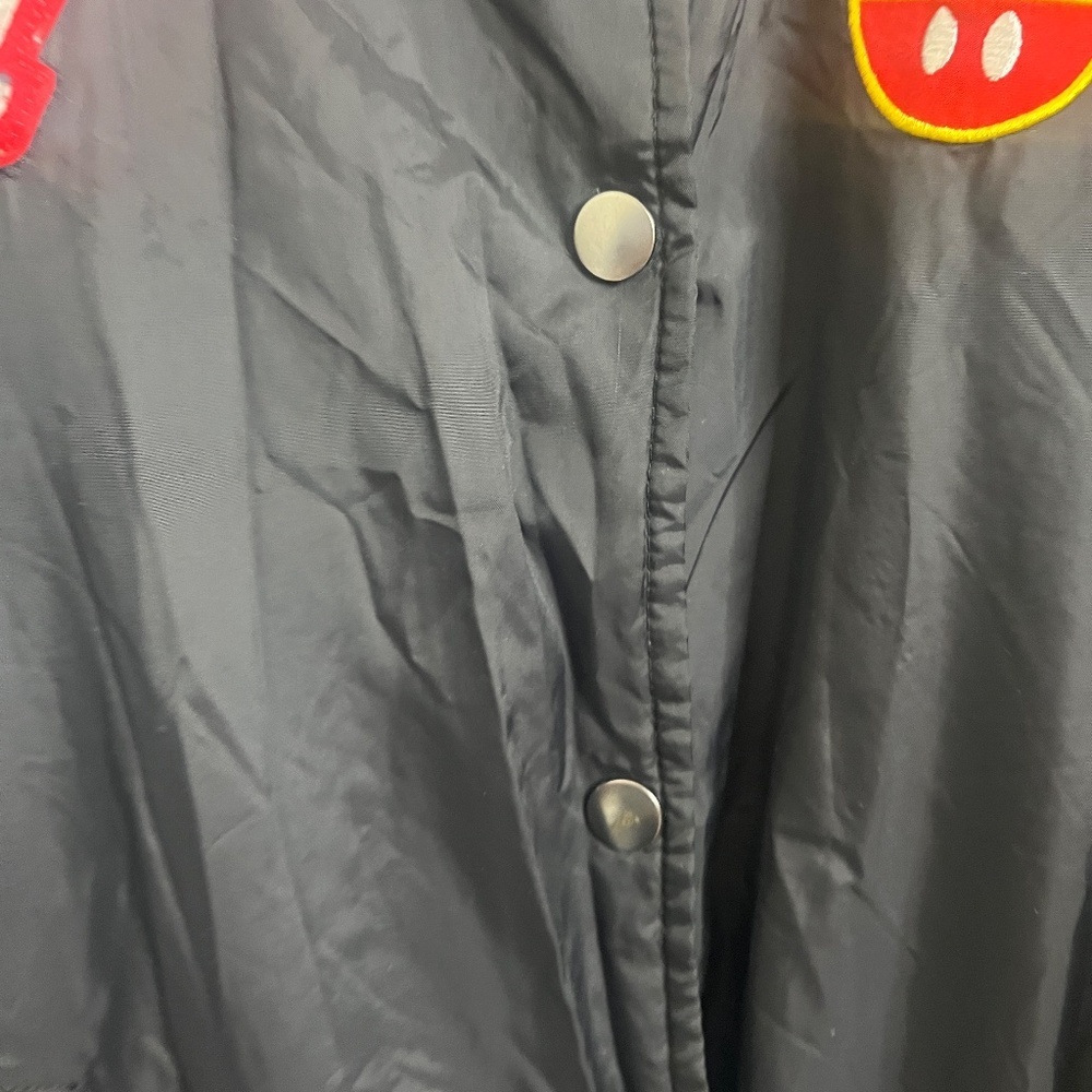Disney Mickey & Minnie Varsity Bomber Jacket Black Snap Button Patch Coat - Picture 9 of 11
